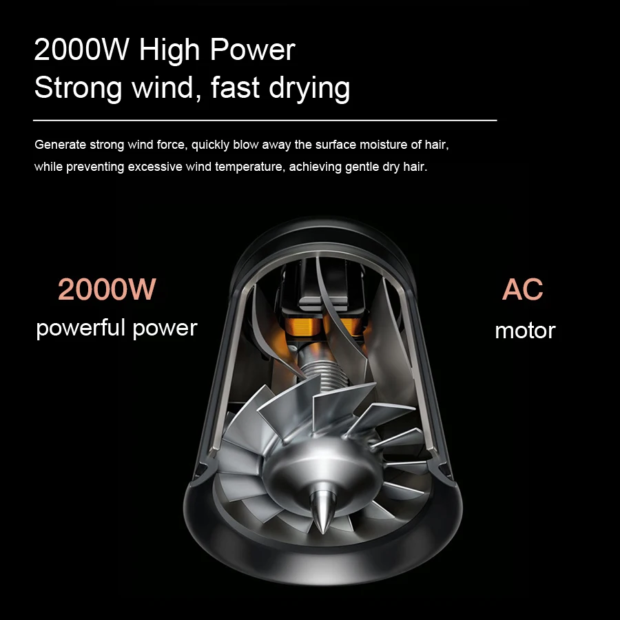 Professional Hair Dryers 2000W Strong Powerful Hot And Cold Wind Blower With Diffuser Nozzles Fast Dry Salon Styling Tool 2