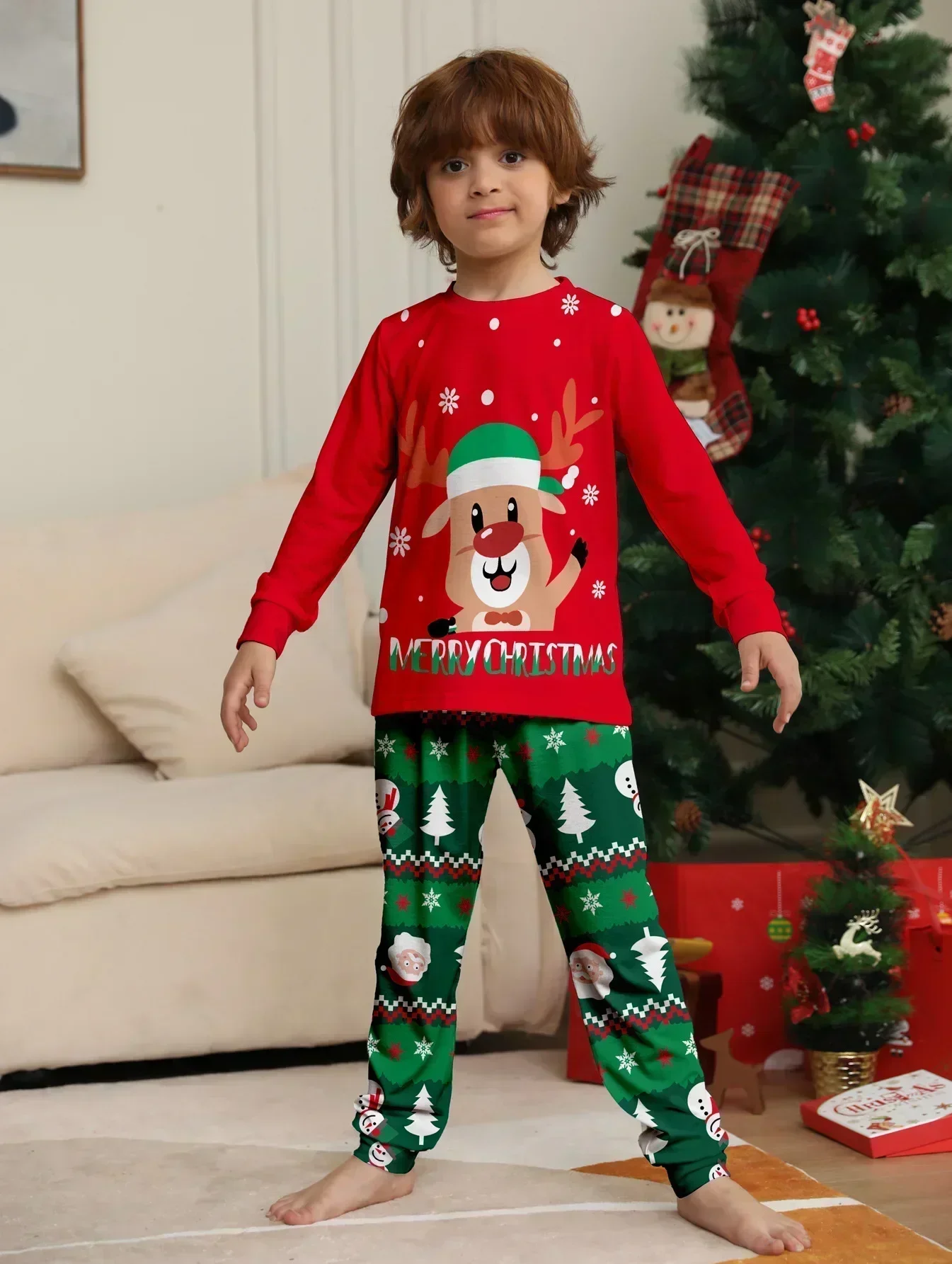 Merry Christmas 2024 Elk Print Family Matching Pajamas Set Adults Kids New Year's Clothes Cute 2 Pieces Suit Sleepwear Xmas Look 5