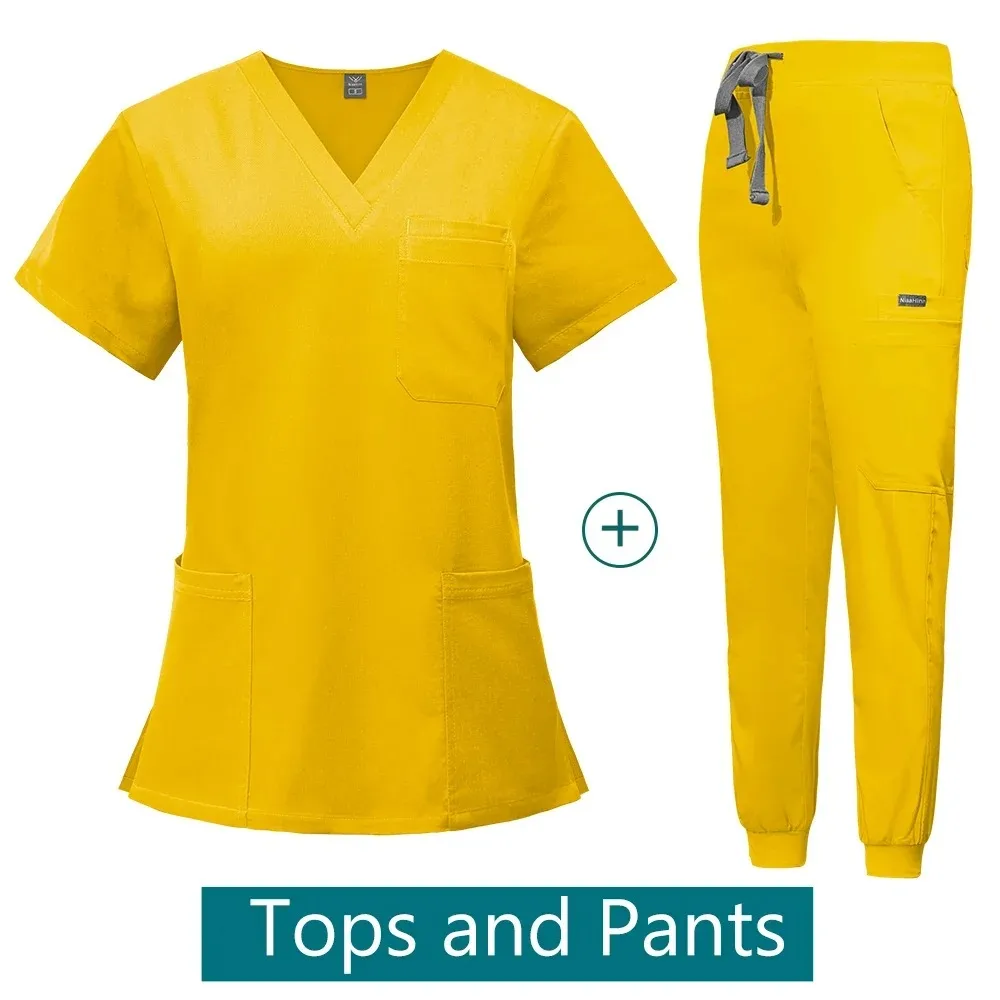 Women's Multicolor Medical Scrub Set - V-neck Top & Jogger Pants