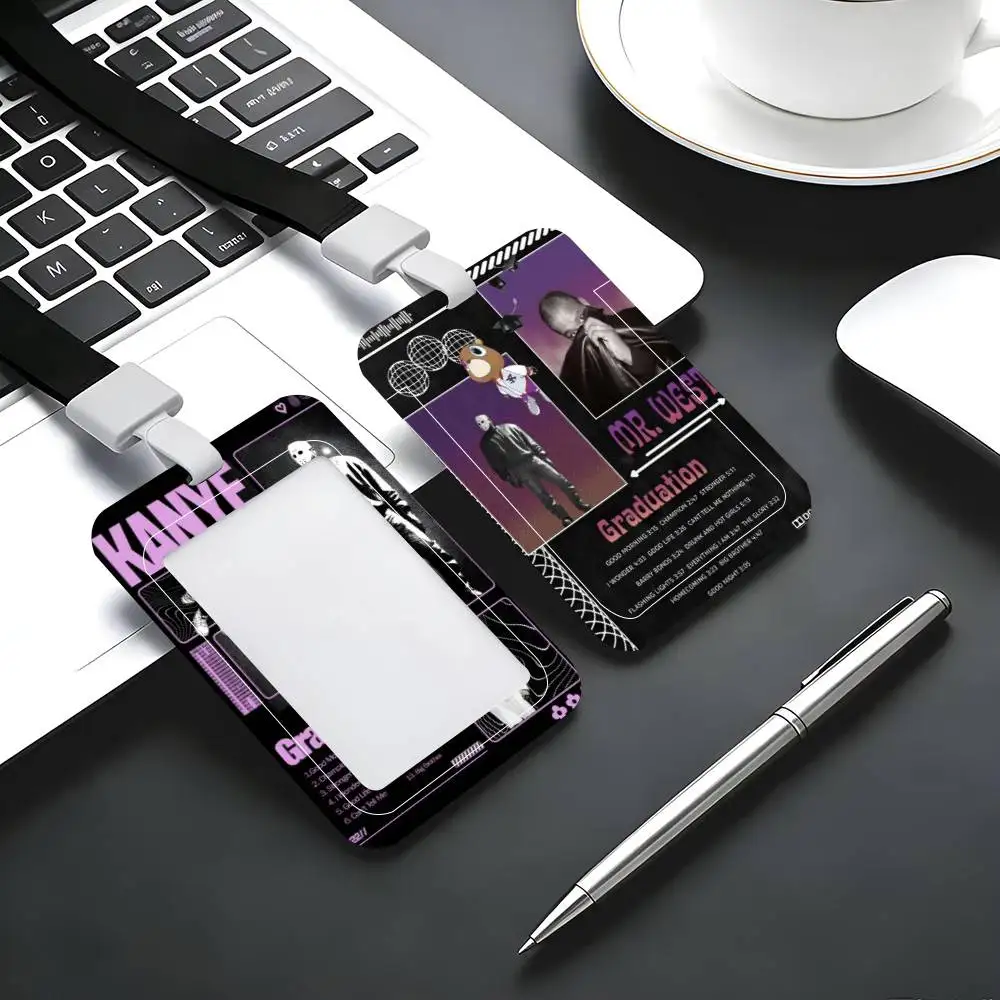 카니예 웨스트 ID 카드 홀더 목걸이형 펜던트 도어 배지 홀더 랜야드 키체인 직장 신분증