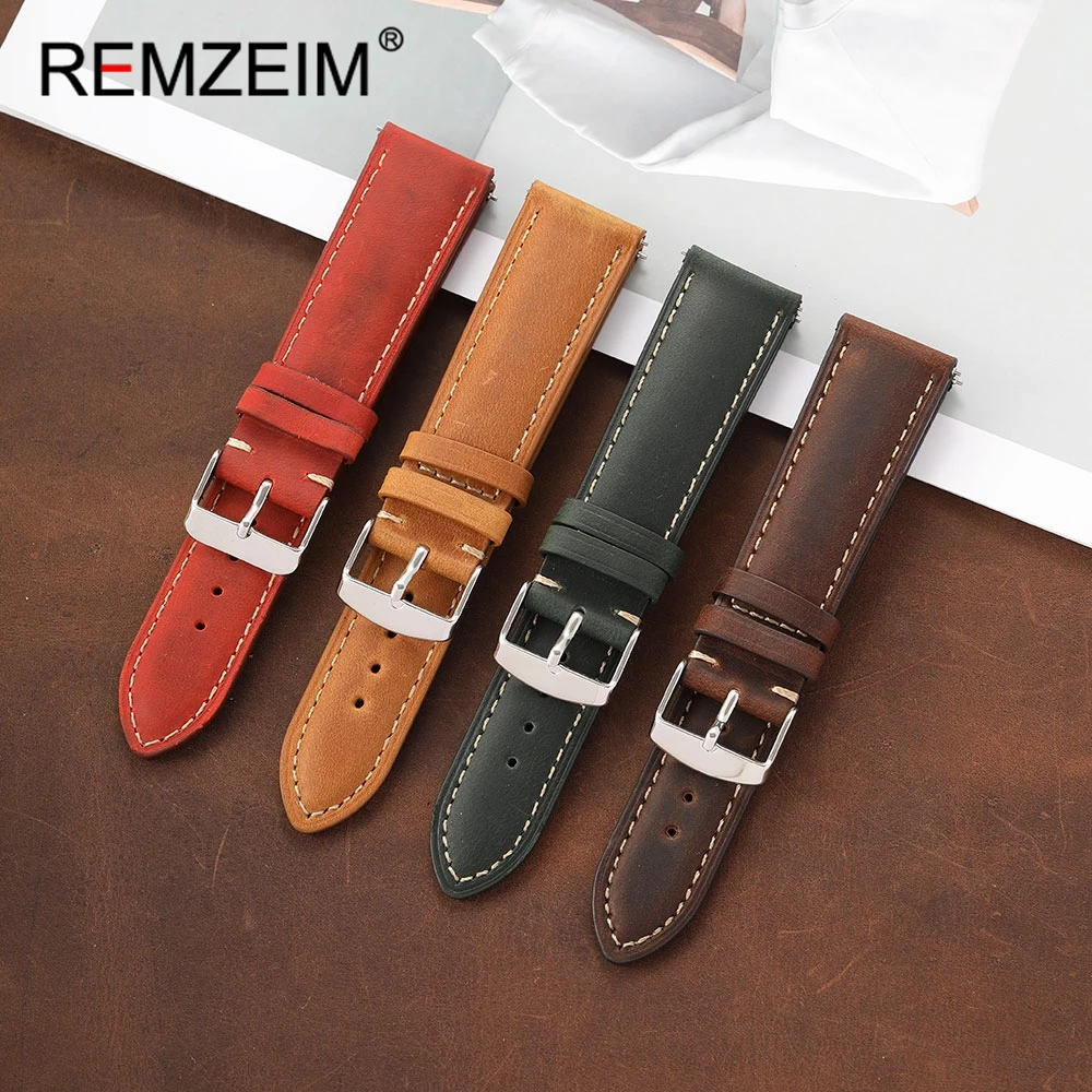 Men's Quick Release Crazy Horse Leather Watch Band – Outdoor-Ready Strap