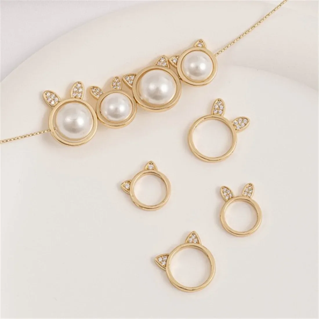 

14K Gold-plated Zirconium Cat Headgear Bead Ring Rabbit Ear Bead Ring Handmade Diy Bracelet Jewelry Accessories C320