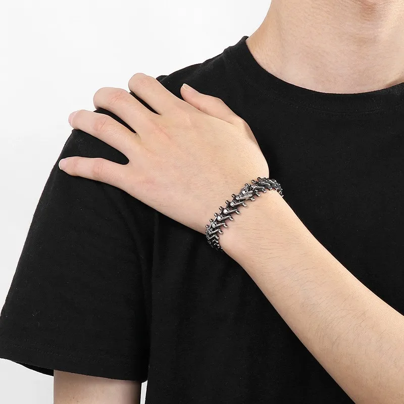 HaoYi Skull Stainless Steel Charm Bracelet for Men Punk Style Link Chain Boyfriend For Valentine's Day Gift Jewelry