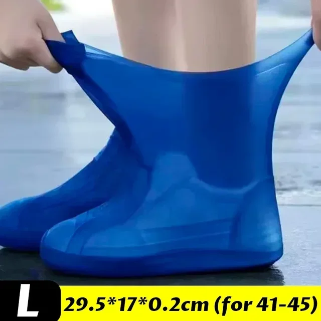 thumbnail image 1 of Fundas de látex antideslizantes para zapatos de lluvia, reutilizables, para caminar al aire libre, accesorios para botas de lluvia, impermeables, de color azul y negro, para hombres y mujeres, 1 of 5