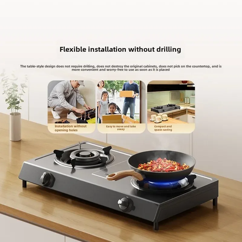 Gas Stove 4 Burners Gas Stove Desktop Double Stove Fire Liquefied Small Household Appliances 3
