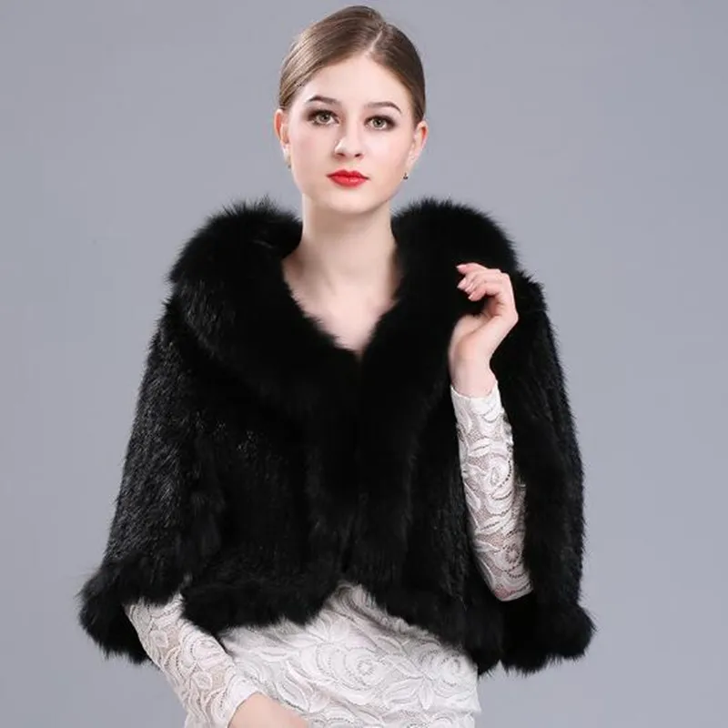 

100% Natural Genuine Mink Fur Shawl With Fox Fur Collar Winter Women Real Mink Fur Coat Knitted Fashion Ladies Cardigan Fur Cape