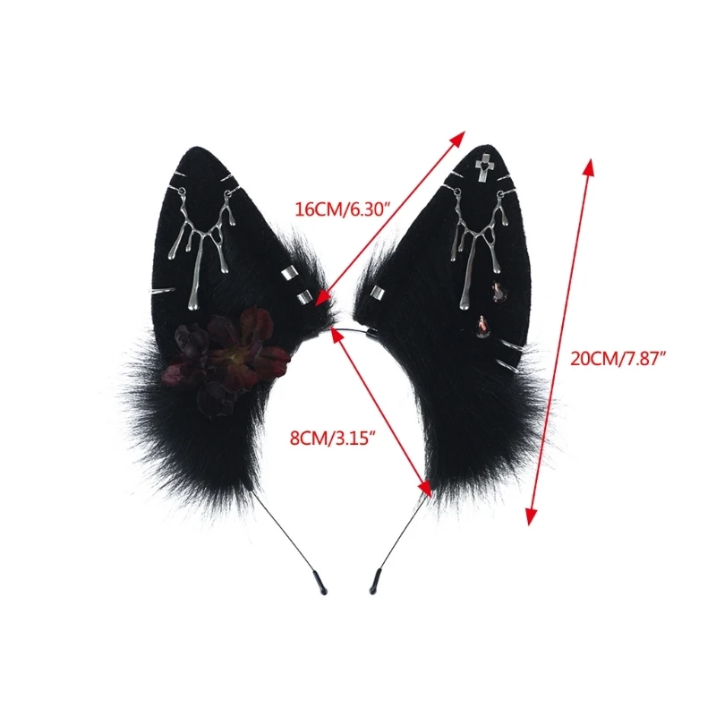 Handgemachte Katze Wolf Füchse Ohr Stirnband Erwachsenen Teenager Cosplay Haarband Frauen Mädchen Kunst pelz Plüsch Haar Reifen für Karneval Party Bühne – Detail 17