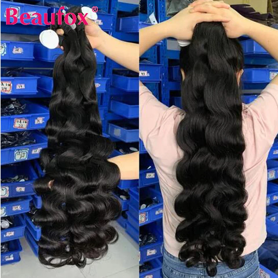 Beaufox 4 Bundles Human Hair Body Wave Bundles Indian Hair Weave Wavy Human Remy Extensions 30"