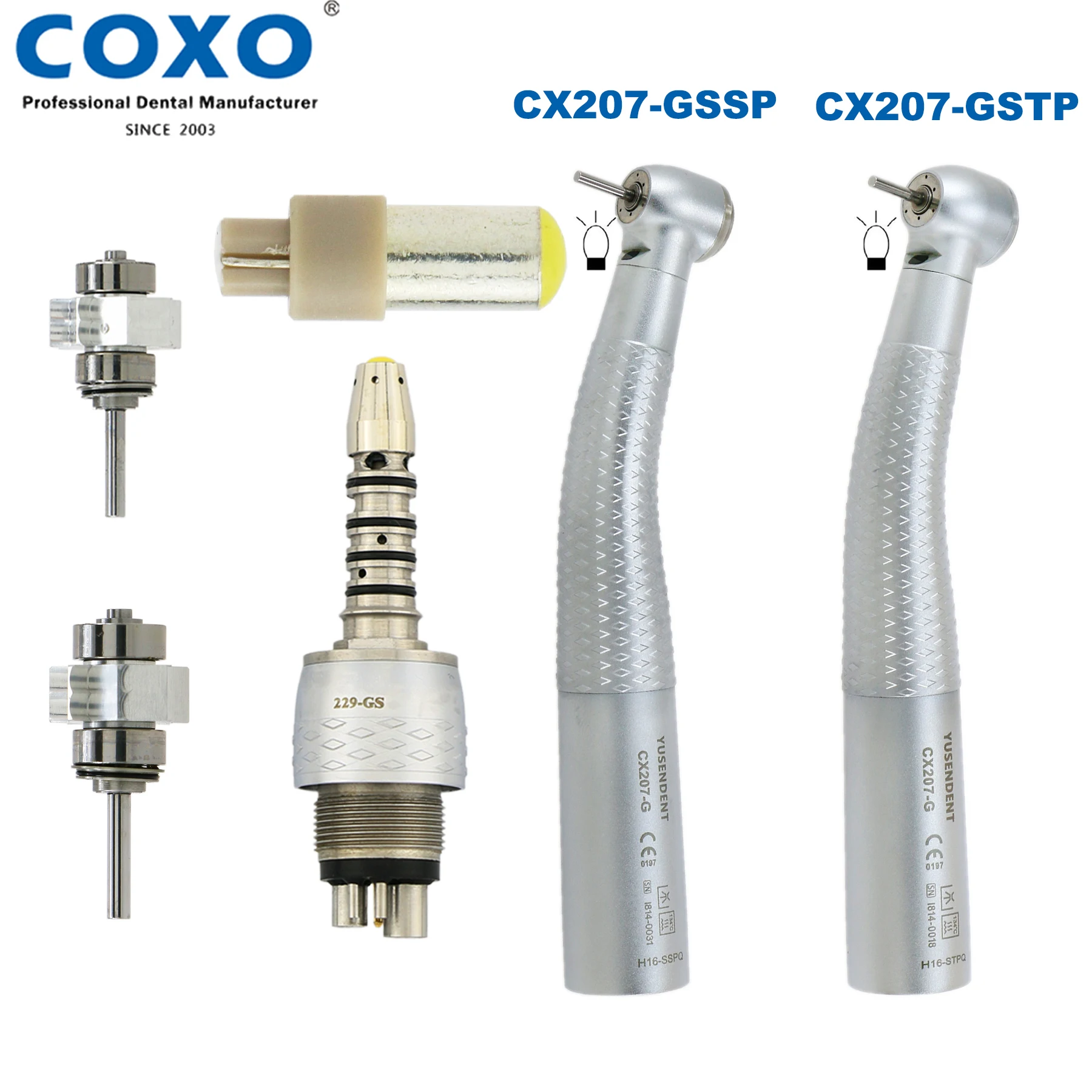 

COXO Dental Turbine Fiber Optic High Speed Handpiece Air Turbine Standard/Torque Head Handpiece Fit SIRONA R/F Coupling 6 Pin