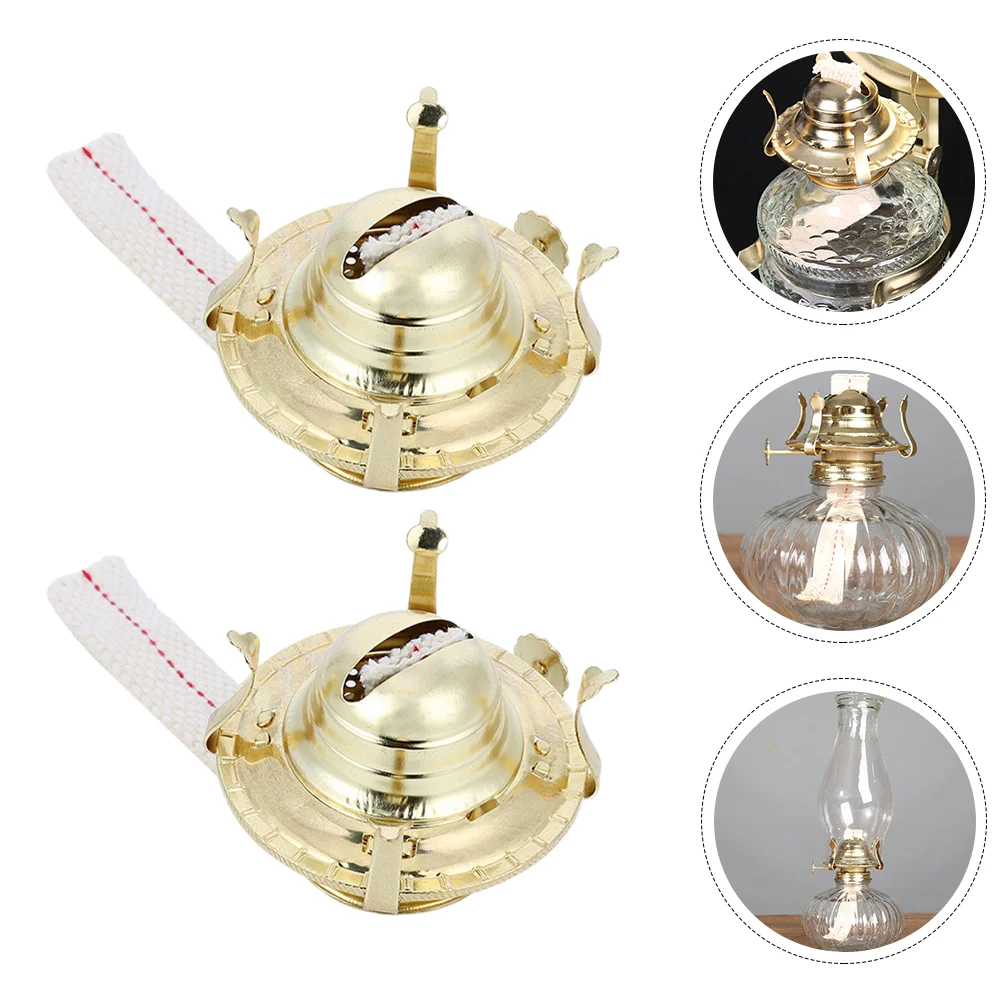 2 Sets Kerosene Lamp Accessories Replacement Wick Oil DIY Burner Head Aluminum Alloy