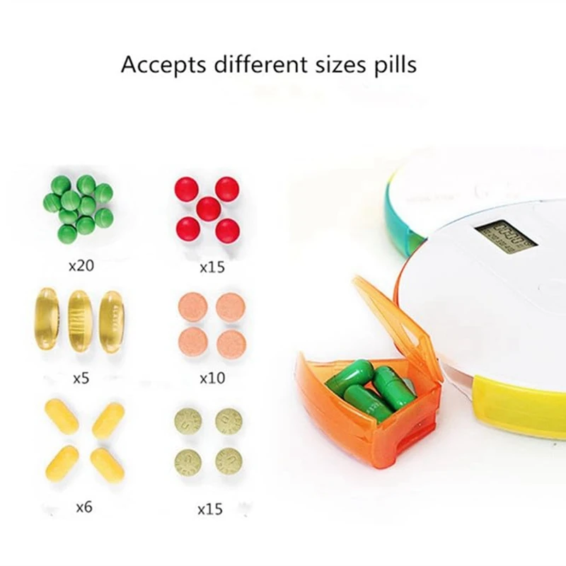 7-Day Automatic Pill Dispenser White Plastic Weekly Smart Timing Pill Reminder For With Alarm 1 PCS