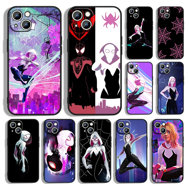 

Spider-Man Gwen Stacy Phone Case For Apple iPhone 14 13 12 11 Pro Max mini XS XR X 8 7 6S 6 Plus Black Soft Funda Back Cover