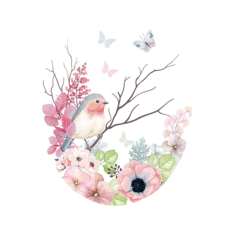 Removable Tropical Leaves Flowers Bird Wall Stickers Bedroom Living Room Decoration Mural Decals Plants Wall Paper Home Decor