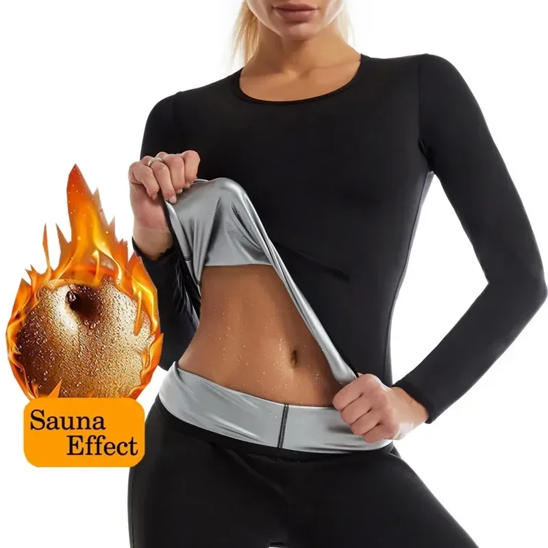 

Heating Thermal Women Tops Solid Shirt Top Hot Sauna Seamless Sweat Fiber Long-sleeved Underwear Color Bottoming