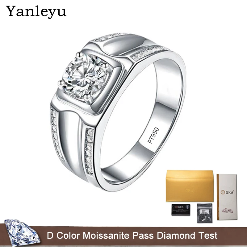 

Yanleyu 0.5CT/1.0CT Moissanite Rings For Men PT950 Platinum Fine Jewelry Lab Diamond Men's Wedding Ring With GRA Certificate