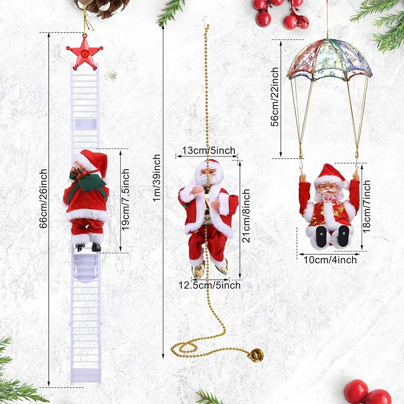 Santa Claus Climbing Beads Musical Toy Gift Christmas Electric Toy Climbing Santa Claus Plush Doll for Christmas Tree Xmas