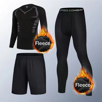 Men's 1-3 Piece Fleece Sportswear Sports Suit Running Gym Yoga Training Quick-Drying Compression Warm Tracksuit Gym Wear Men