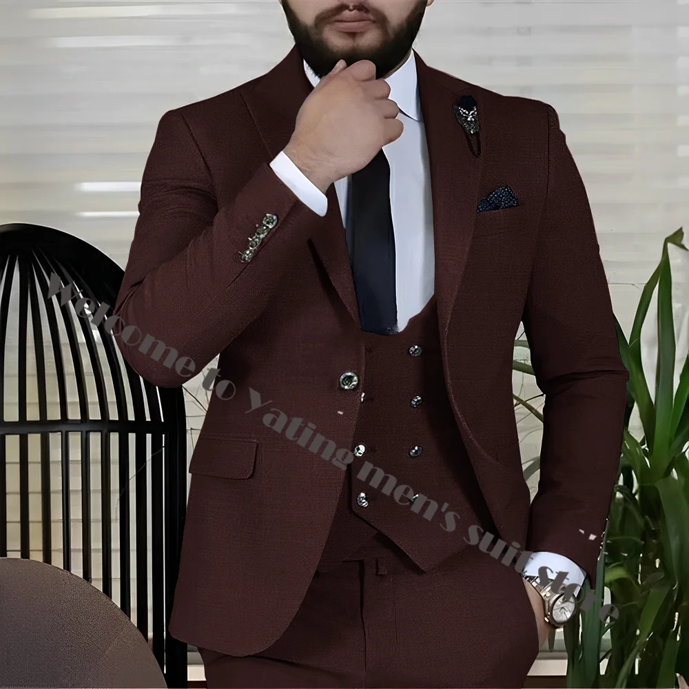 3 Piece Business Men's Suit Jacket Pants Vest Silver Button Formal Male Suit Multiple Colors Wedding Groom Tuxedo