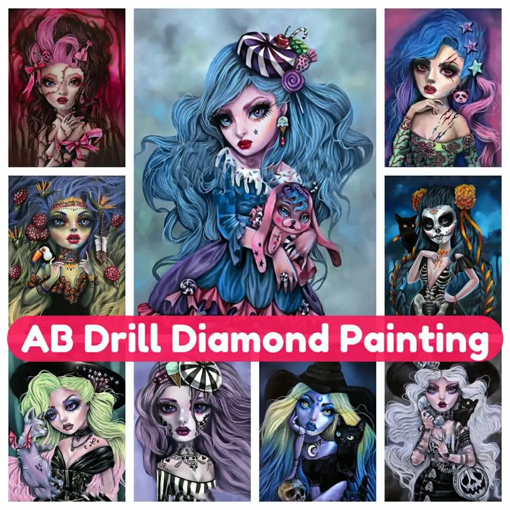 

AB Diamond Painting Mosaic Art DIY 5D Dark Girl Corss Stitch Kit Full Drill Round Square Handmade Rhinestones New Collection2024