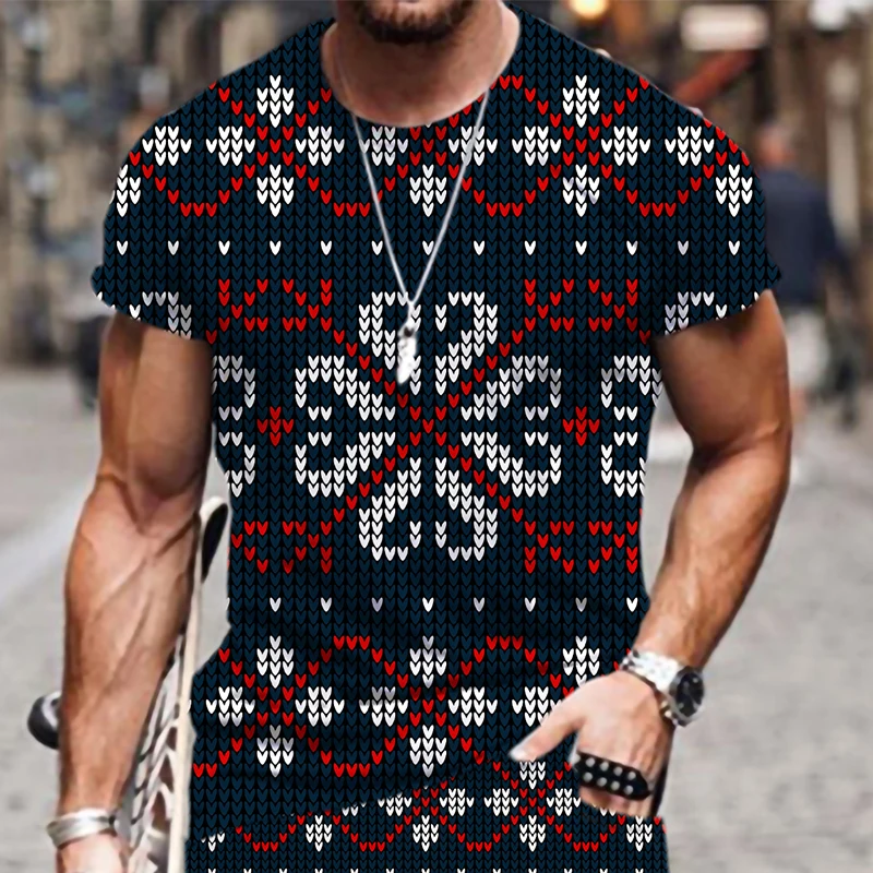 

Men's T-shirts Christmas Pattern Tracksuit Casual Short Sleeve Summer Street Oversized T-shirt Sportswear Tops 2022 New Hip-hop