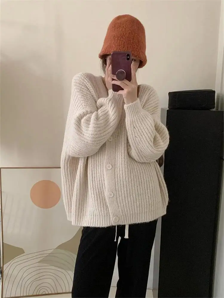 Hsa Women Oversized Sweater Cartoon Embroidery Knitted V Neck Long Sleeve  Tops Casual Party Sweaters Dresses Female