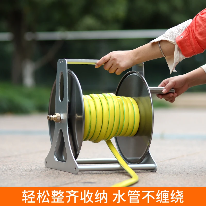 Wall Mount Portable Water Hose Reel Heavy-Duty Stainless Steel Garden Irrigation Systems Holder Hose Trolleys Wash Pipe Rack