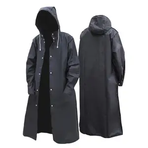 Unisex Long Raincoat Thickening Hooded Rainproof Plus Size Enlarged Brim Drawstring Poncho for Outdoor Camping Fishing Travel