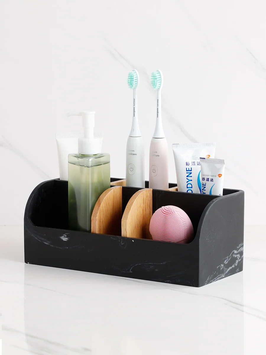 DoubleCare Toothbrush Holder,Bathroom Organizer Countertop, 5 Compartments Multifunctional Storage for Cosmetic, Makeup, Office Stationery