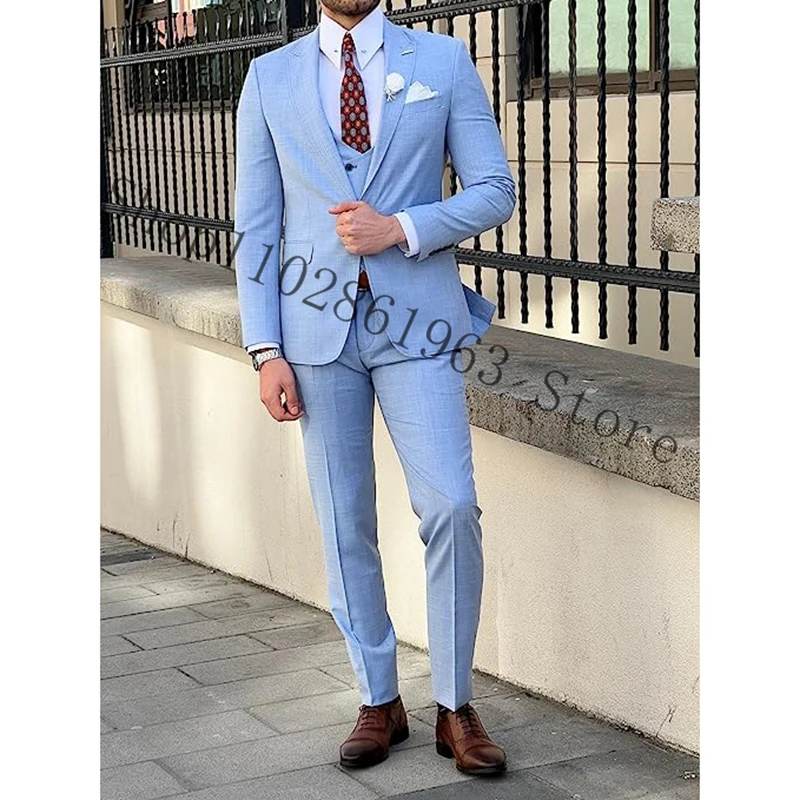 2023 Linen Wedding Suits For Men 3 Pieces Formal Groomsmen Bridegroom Wedding Tuxedos Blazer+Vest+Pants Trajes De Hombre