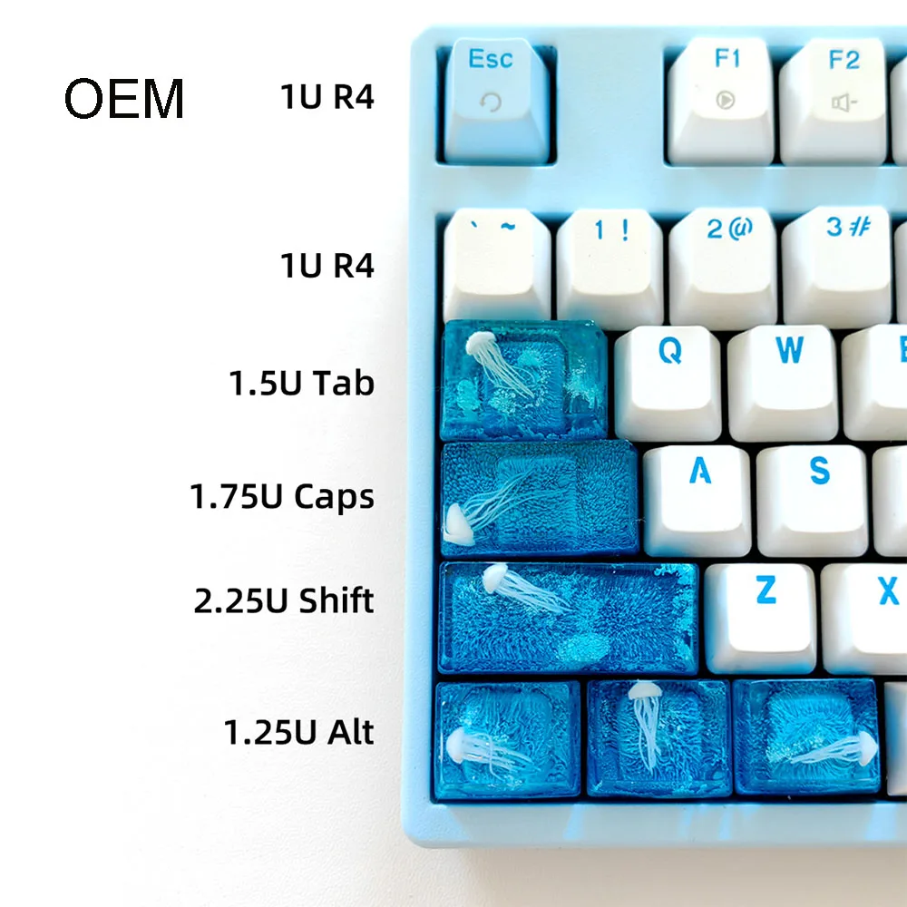 Backlit Jellyfish Resina Azul Keycap Oem Cross Axis Teclado Mecânico Esc 1.5 Tab 1.75u Caps 2.25u Shift Ctrl 1.25u Alt Keycap