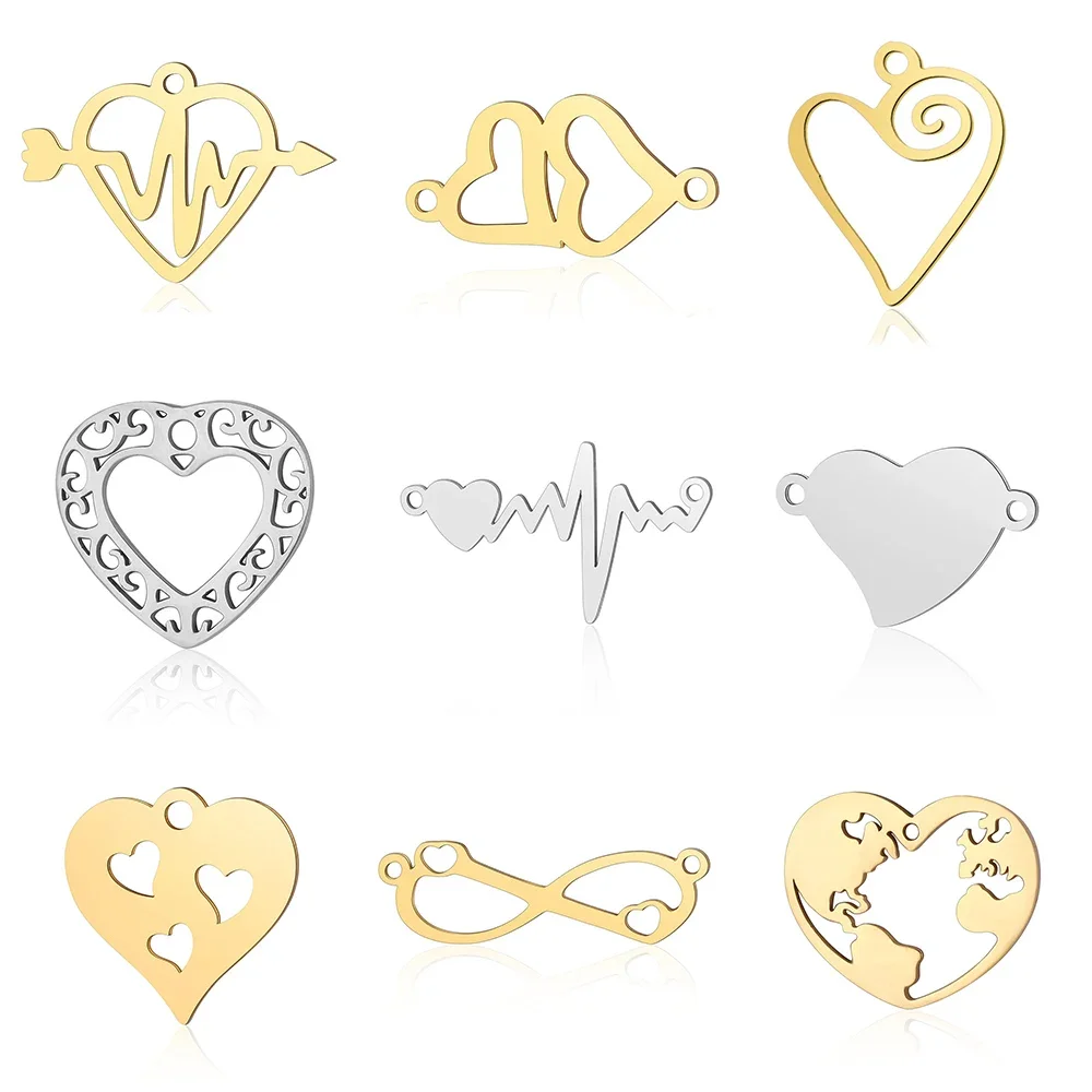 

5pcs/lot Heart DIY Charms Wholesale 316 Stainless Steel Hearts Connectors Charm Family Jewelry Pendant