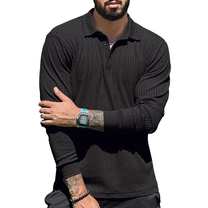 

2024 Men's Clothing Luxury Knitted Polo Shirt Casual Striped Button Down Solid Color Short Sleeve T-Shirt for Men Breathable