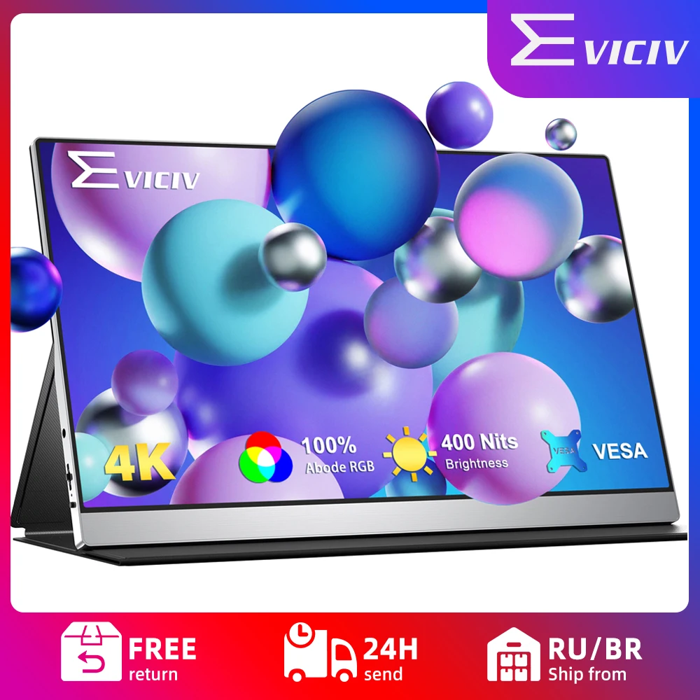 EVICIV True 4K Portable Monitor 15.6'' 3840x2160 UHD HDR USB-C 100% Adobe RGB 400cd/㎡ IPS FreeSync Speaker Gameing Display HDMI