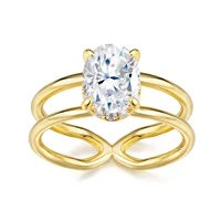 Oval Cut Moissanite Double Line Ring