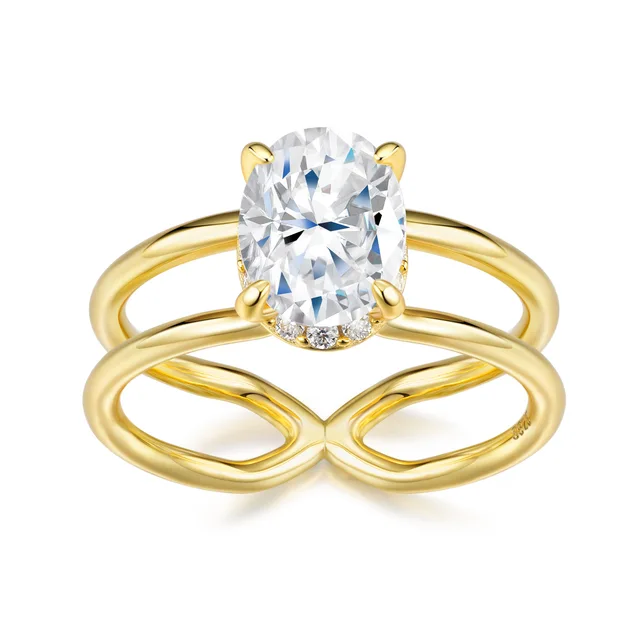 Oval Cut Moissanite Double Line Ring