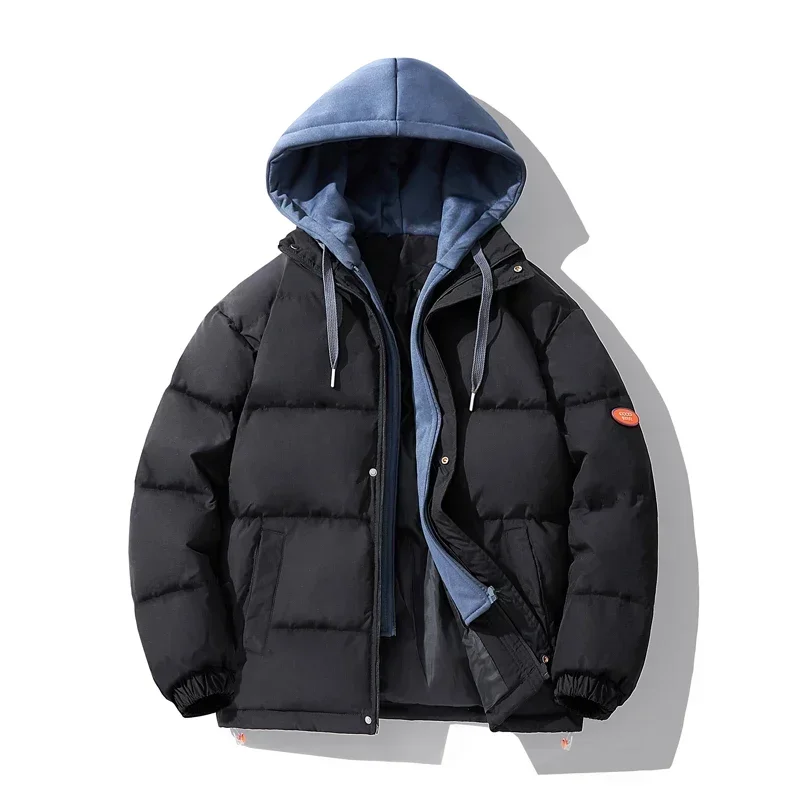 Men's Plush Winter Warm Baseball Jacket Outdoor Windproof Hooded Padded Jacket Japanese Two-tone Casual Men's Jacket