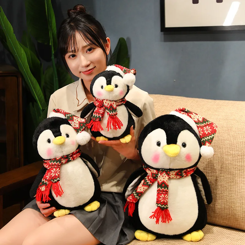 Cute Penguin Wear Christmas Hat Plush Toys Kawaii Soft Stuffed