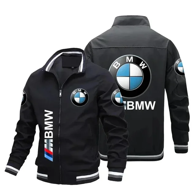 2025 new BMW men's BMW logo printed motorcycle jacket windbreaker Harajuku casual oversized men's motorcycle jacket sportswear