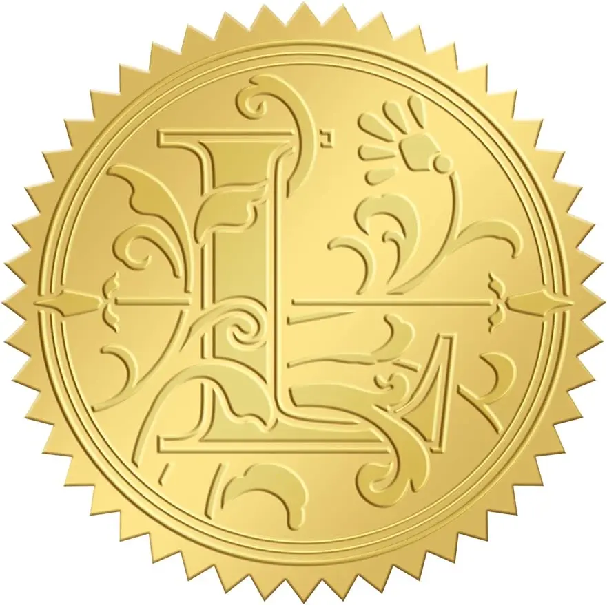 

50mm Envelope Seals Stickers Letter L 100pcs Embossed Foil Seals Adhesive Gold Foil Seals Stickers Label for Wedding Invitations