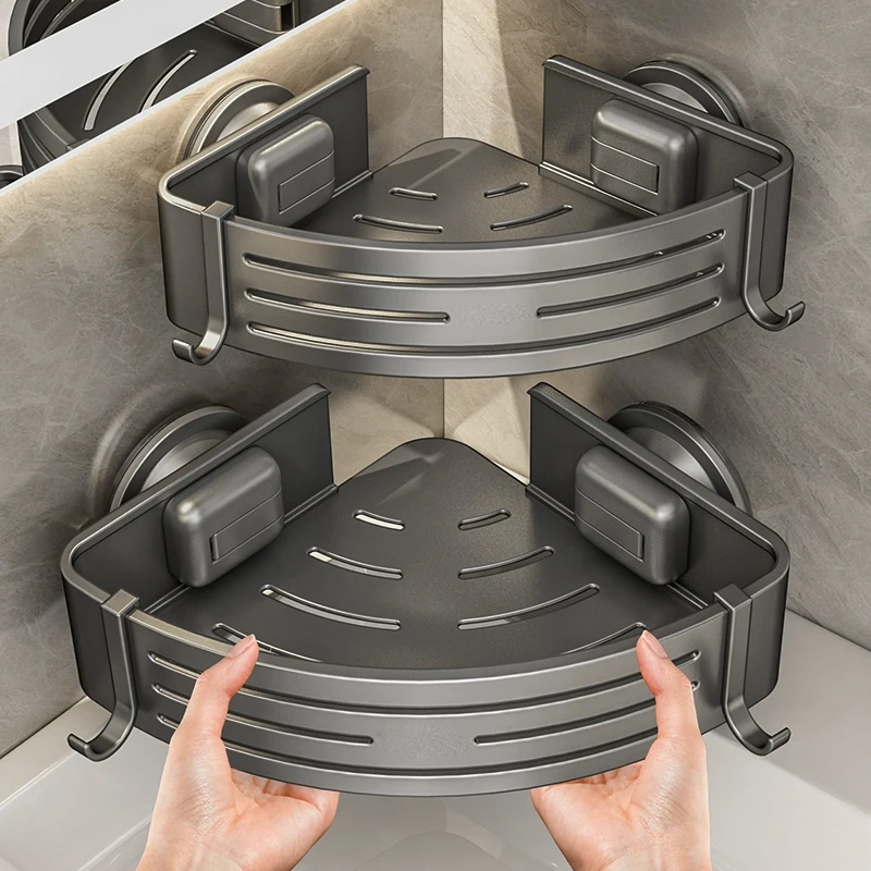 No-Drill Suction Cup Storage Rack Bathroom Toilet Wall Mounted Hand Washing Shower Room Triangular