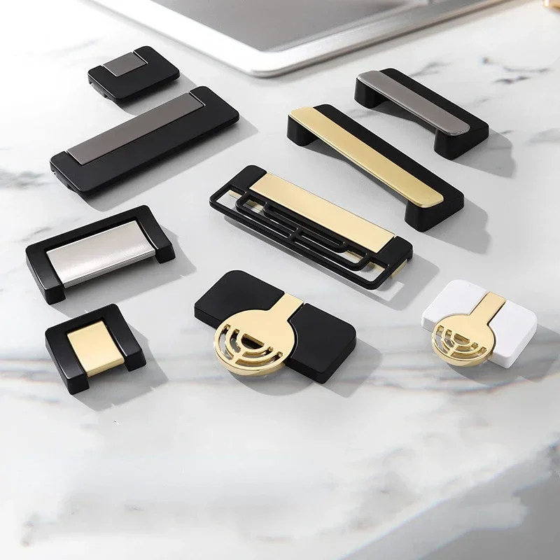 Modern Square Gold Black Kitchen Handle Drawer Knobs Cabinet Pulls Closet Dresser Wardrobe Hidden Handle Furniture Door Hardware