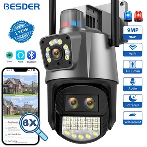 BESDER 9MP PTZ IP камера Wifi 8X цифровой зум наружный двойной экран AI автоматическое отслеживание беспроводная камера видеонаблюдения iCSee App