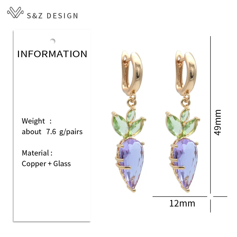 S&Z DESIGN New Fashion Lovely Vegetable Eardrop Colored Radish Dangle Earrings For Women Jewelry Girls Daily Accessories Gift