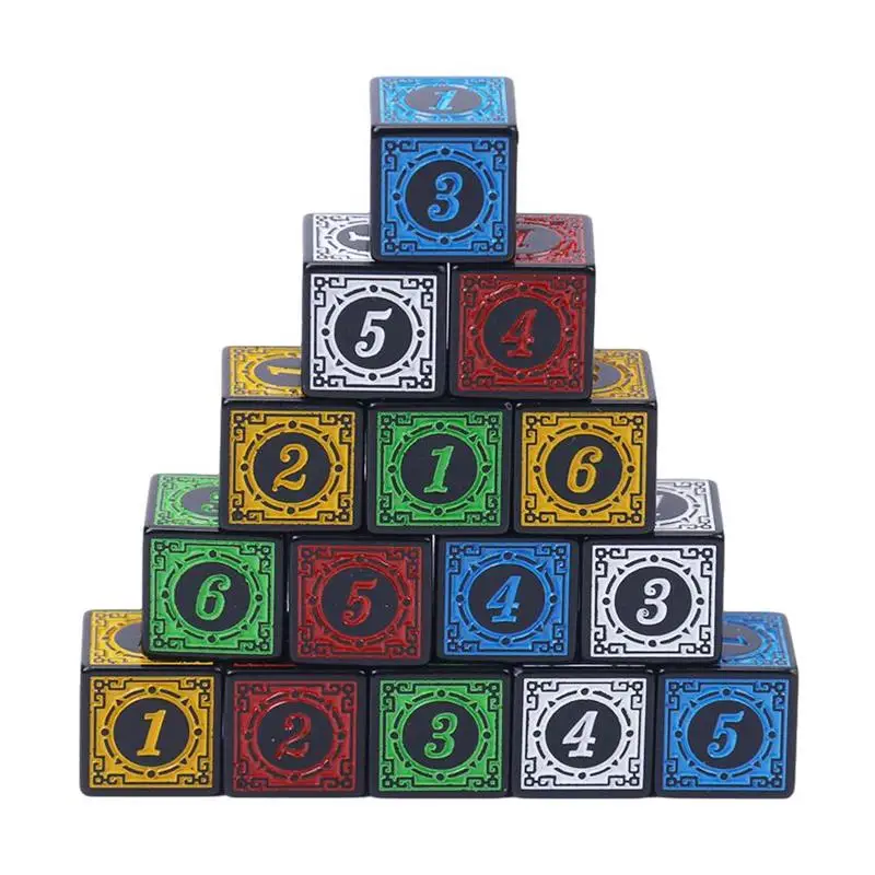 Game Dice Dice Set Acrylic Dice 10pcs/Pack Acrylic D6 Carved Pattern Dice 6-Sides Accessories Polyhedron Colorful Dice Digital Game Cubes