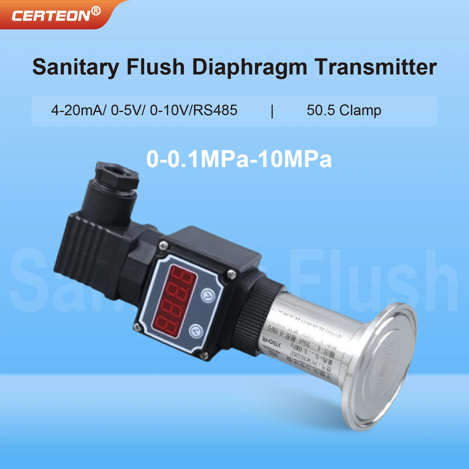 เครื่องส่งสัญญาณความดันแบบแผ่นเรียบชนิดสุขภัณฑ์ 4-20mA เซ็นเซอร์ความดันอุตสาหกรรม สแตนเลส ข้อต่อ Clamp 50.5KF เหมาะสำหรับอาหารและยา 1