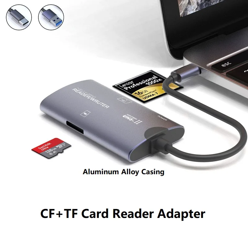 TF CF 메모리 카드 리더 2 in 1 USB 타입-C to CF 마이크로 SD 카드 어댑터 컴팩트 플래시 아이폰 17 16 15 삼성 리얼미 등용