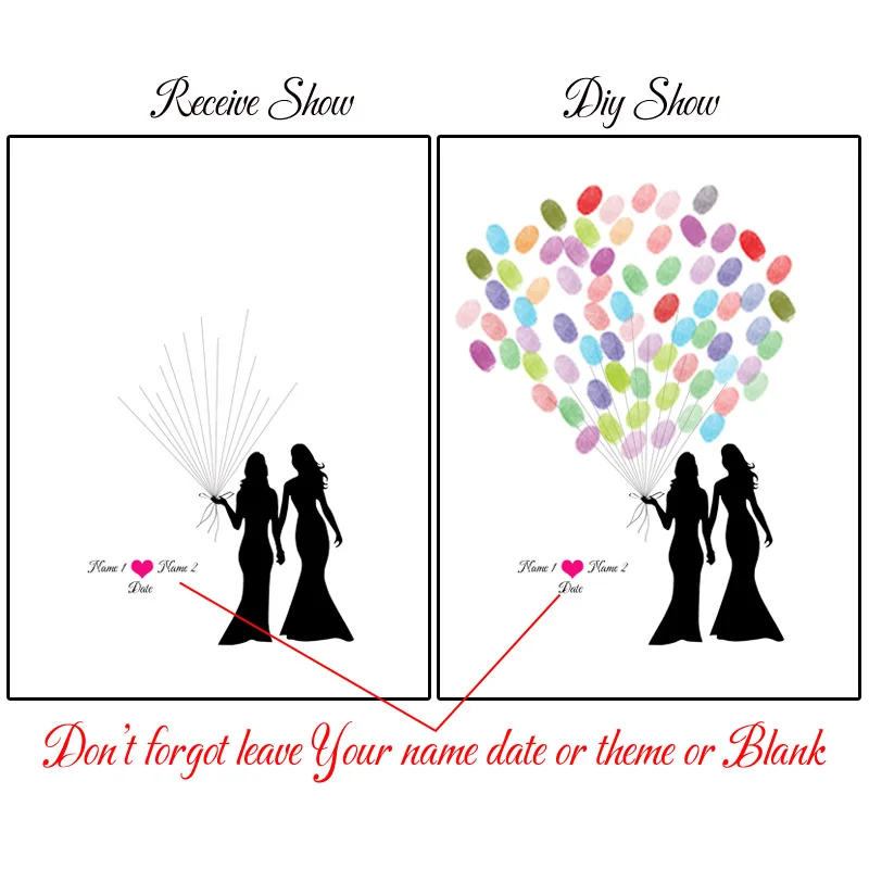 Personalized Name Date Canvas Fingerprint DIY Signature Painting For Gays Wedding Party Decoration (No Frame,Ink Pad Included)