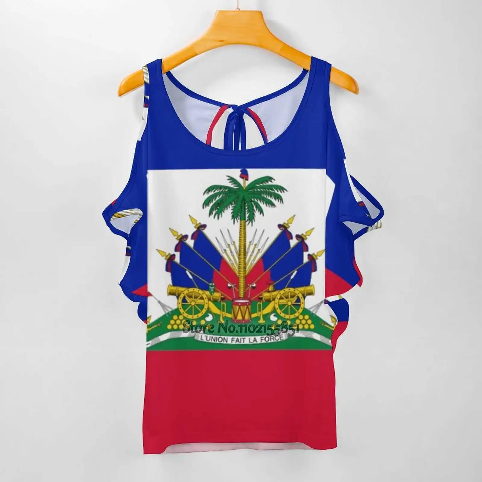 

Haiti Flag Women'S Tops Tee Ladies Casual Sexy T-Shirt Back Lacing Clothing Haiti Flag Country World Fashion Men Womens Trends