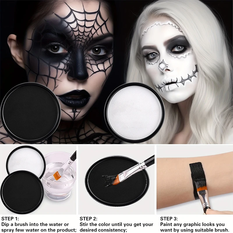 30G Water Solubility Monochromatic Body Paint Black And White Makeup Face Paint Halloween Party Waterproof Makeup Body Painting 4