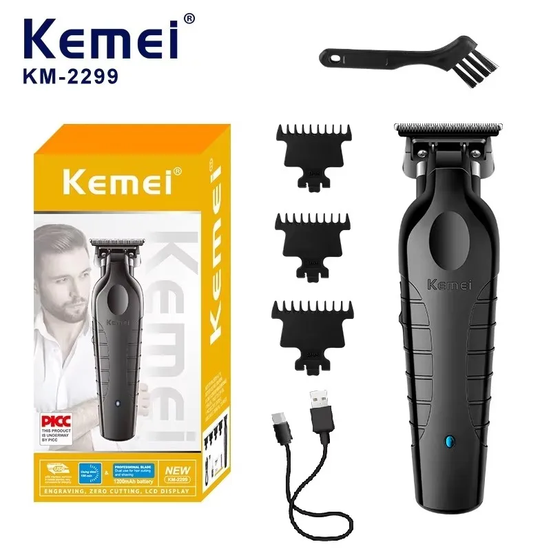 Hair Trimmer Kemei 2299 Barber Cordless 0mm Zero Gapped Carving Clipper Detailer Professional Electric Finish Cutting Machine